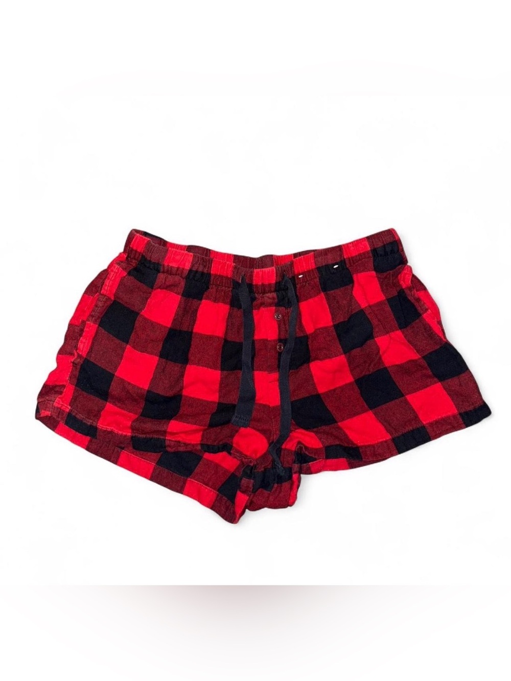 stars above Red and Black Plaid Athletic Lounge Shorts